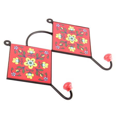  Red And Forest Green Floral Tilse Hooks